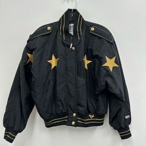 Vintage 80’s FERA Skiwear Black & Gold Star Embroidered Ski Jacket Size S